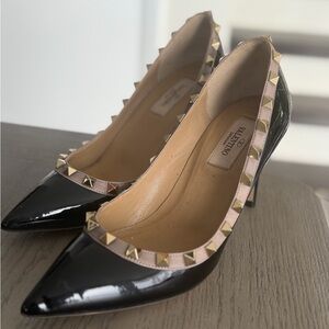 Valentino Black Patent Heels with Gold Studs